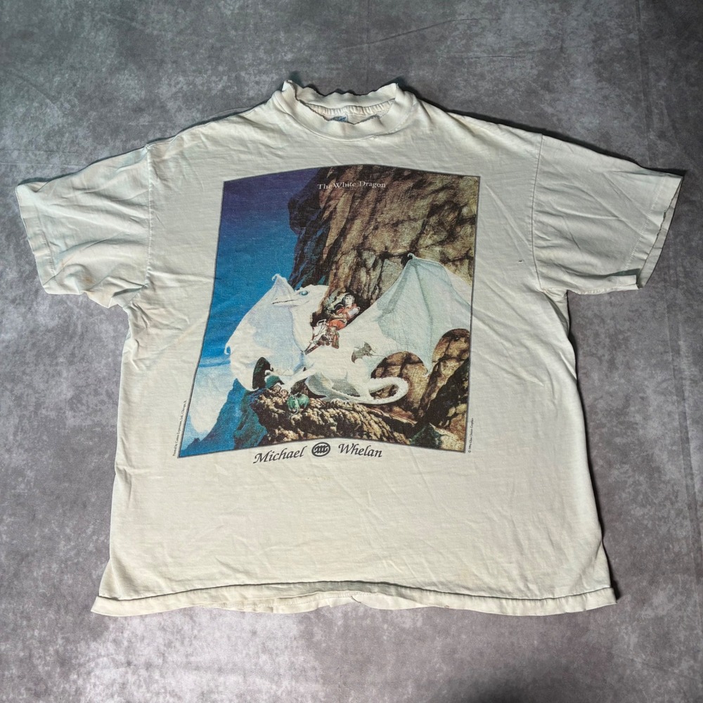 Vintage 1994 Michael Whelan The White Dragon Shirt thrashed Large 90s Art